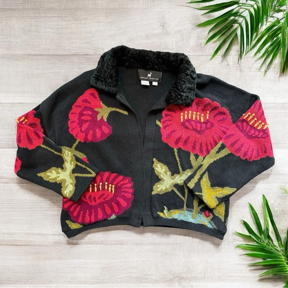 PERUVIAN CONNECTION Floral Knit Cardigan Sweater - XL - Picture 5 of 11